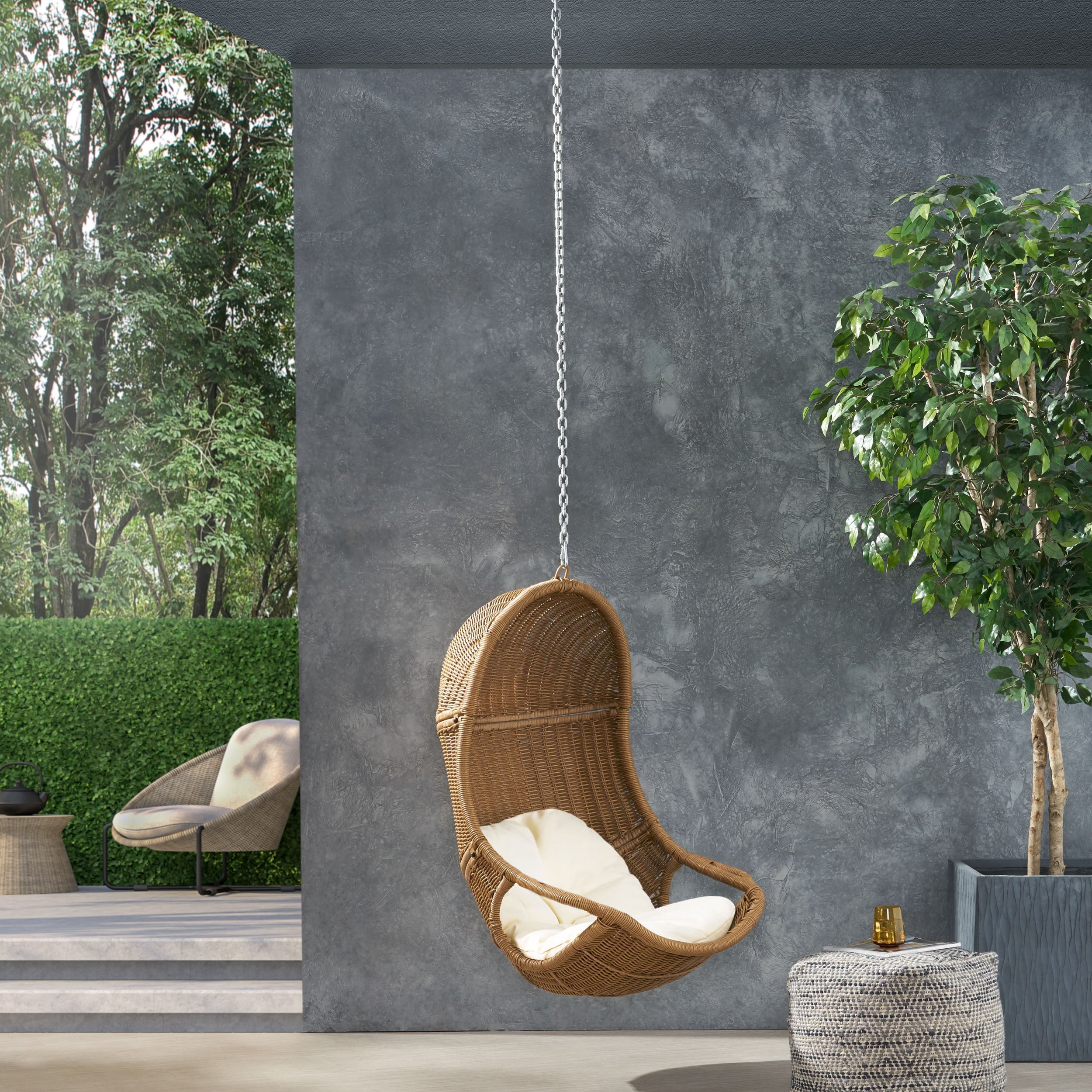 Berrien Outdoor/Indoor Wicker Hanging Swing Chair with 8-Foot Chain