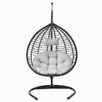 Foldable Rattan Egg Swing Chair with Iron Frame, Plush Cushion & Removable Headrest