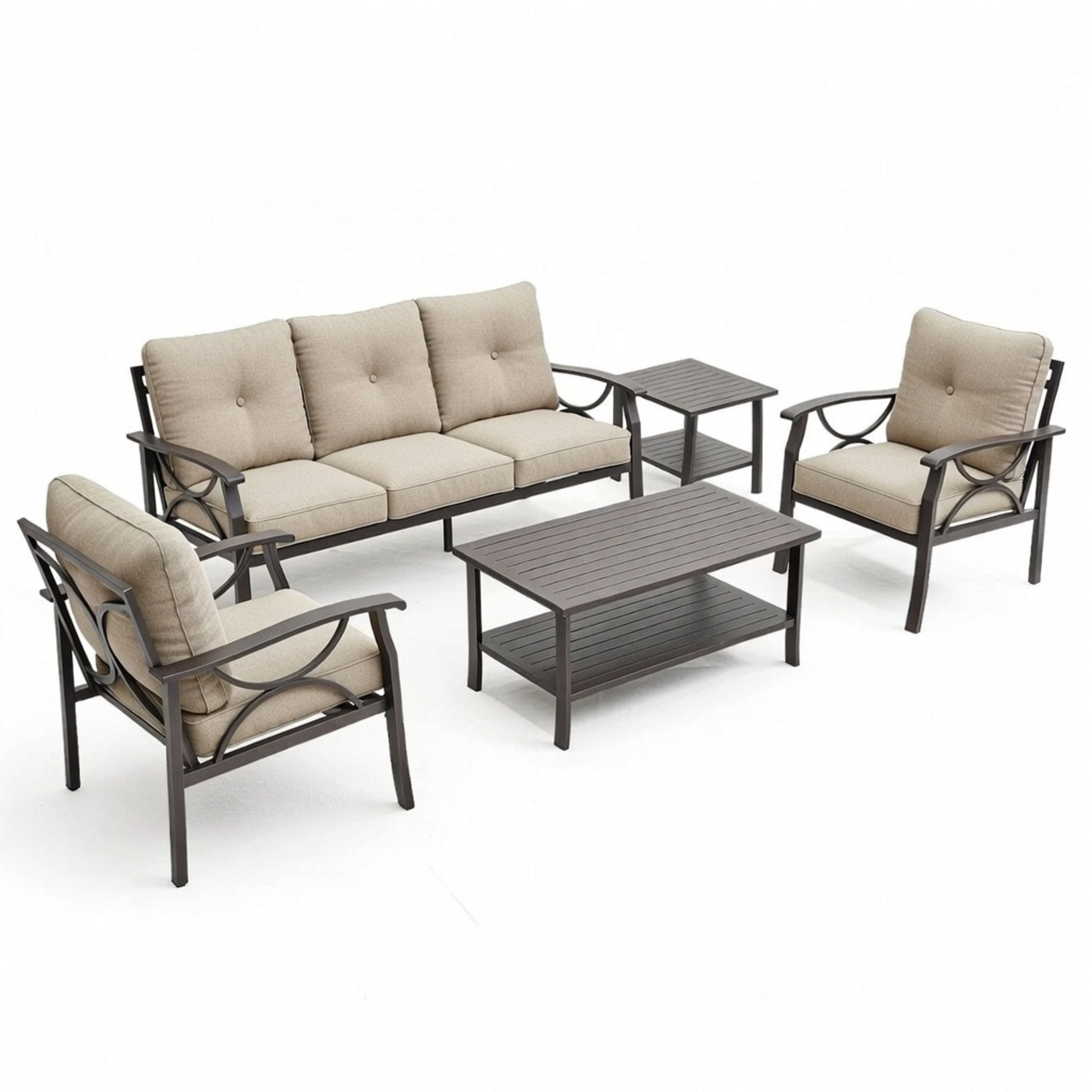 Marisol 5 Piece Metal Patio Furniture Set with 3 Seater Sofa