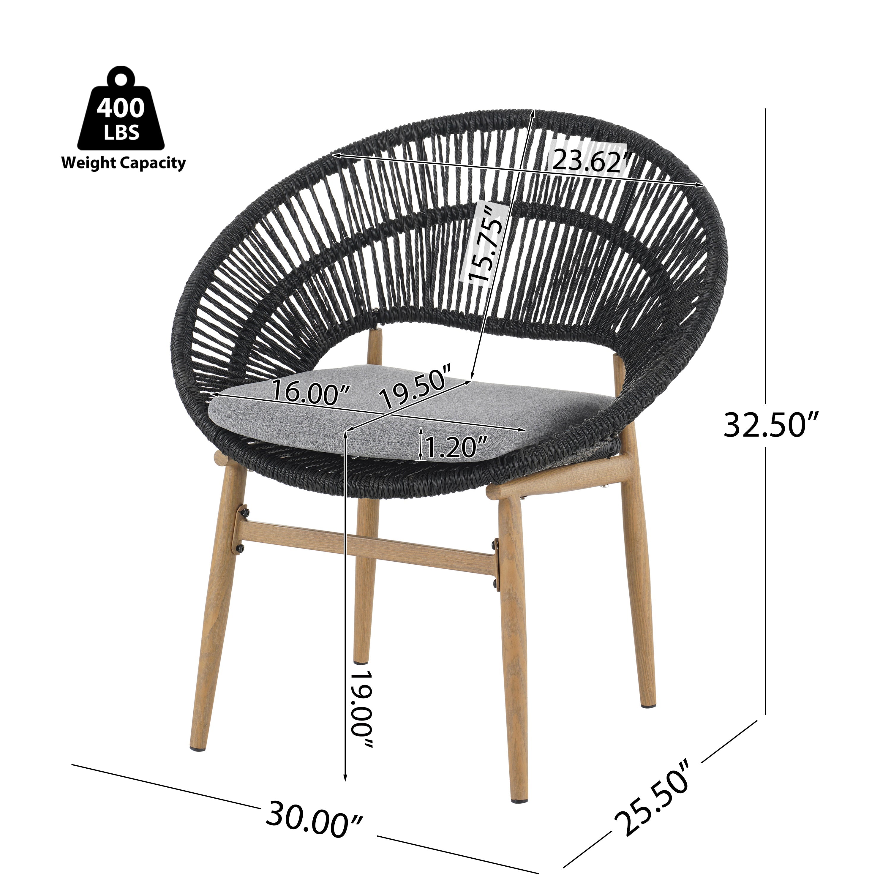 Cyril Outdoor Wicker Papasan Style Dining Chair, Set of 2