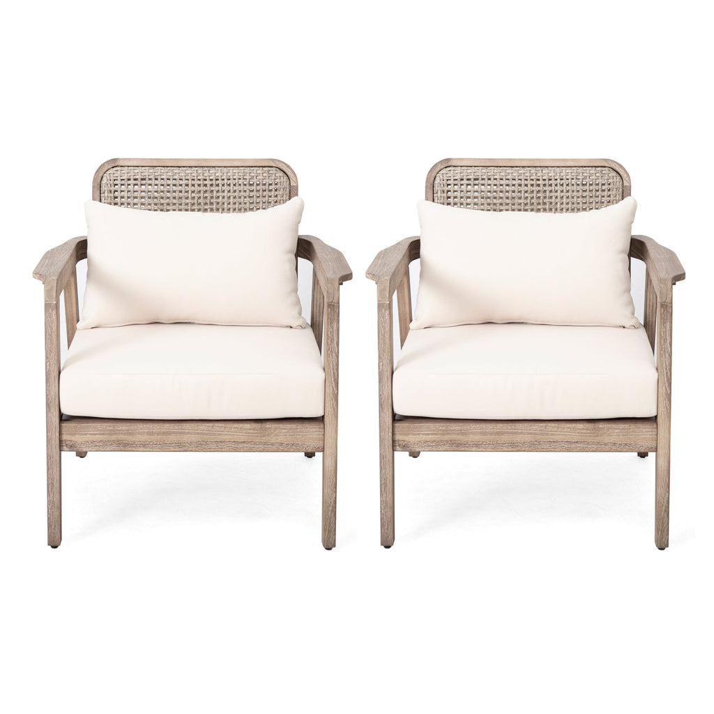 Outdoor Club Chair with Weaving Pattern Back and Deep Seat Cushion, Set of 2