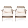 Outdoor Club Chair with Weaving Pattern Back and Deep Seat Cushion, Set of 2