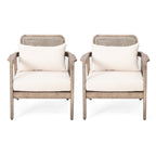 Outdoor Club Chair with Weaving Pattern Back and Deep Seat Cushion, Set of 2