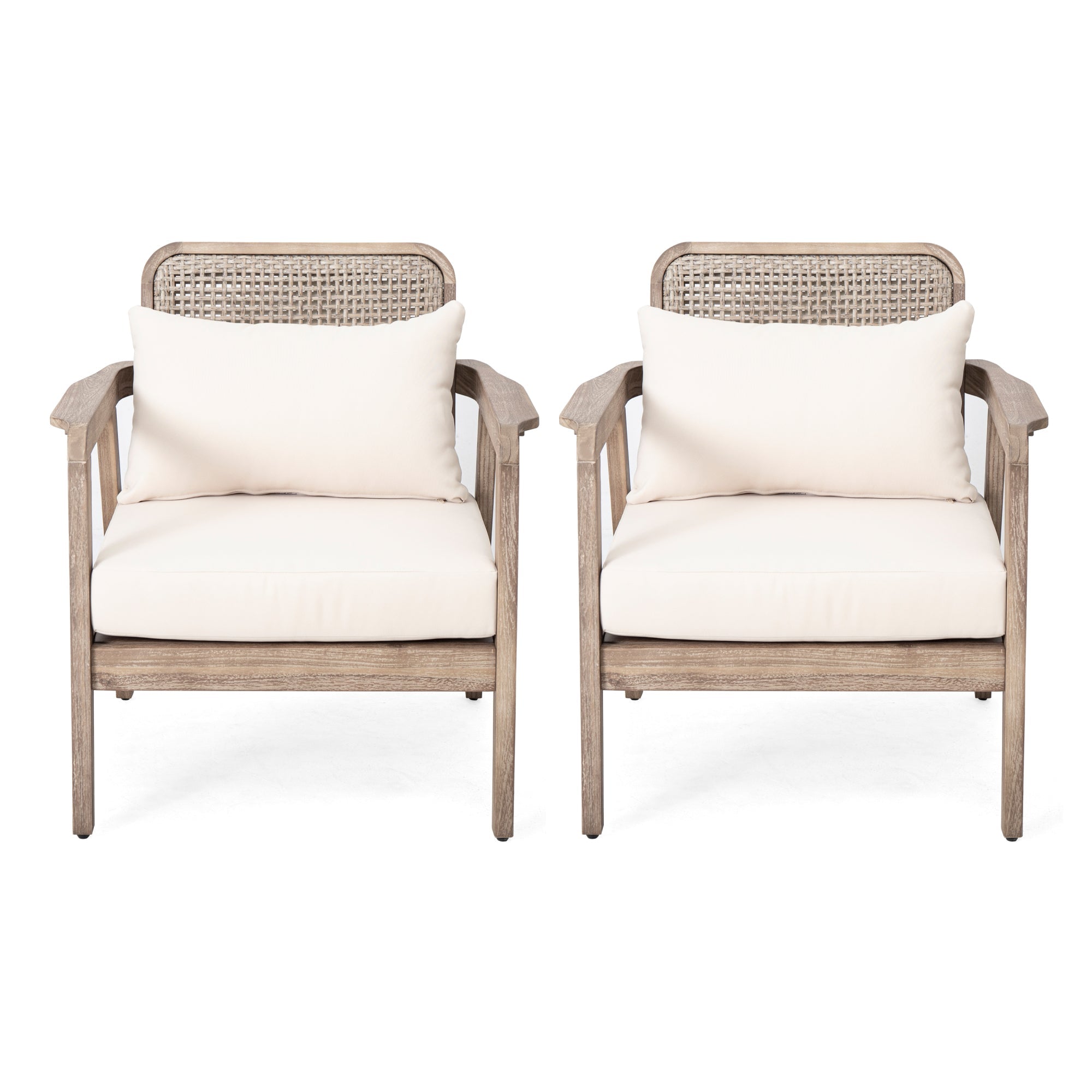 Outdoor Club Chair with Weaving Pattern Back and Deep Seat Cushion, Set of 2