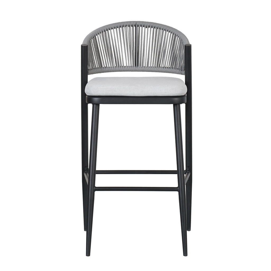 Outdoor Metal Frame Stools with Scallop-Shaped Backrest & Water-Resistant Cushions, Set of 2