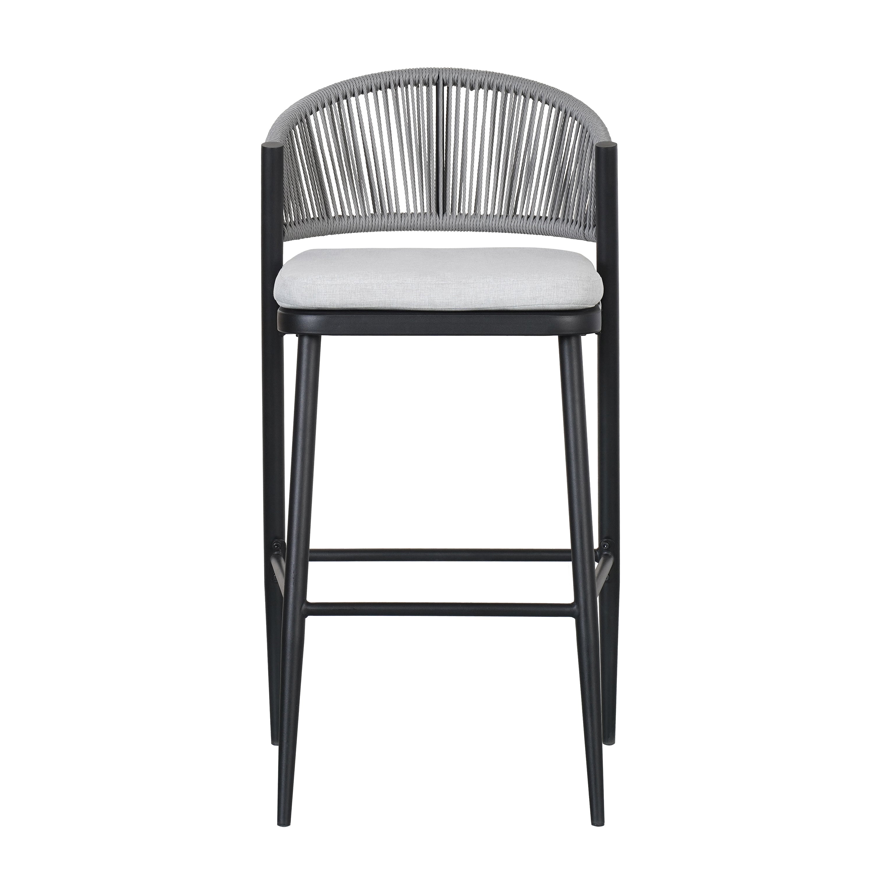 Outdoor Metal Frame Stools with Scallop-Shaped Backrest & Water-Resistant Cushions, Set of 2