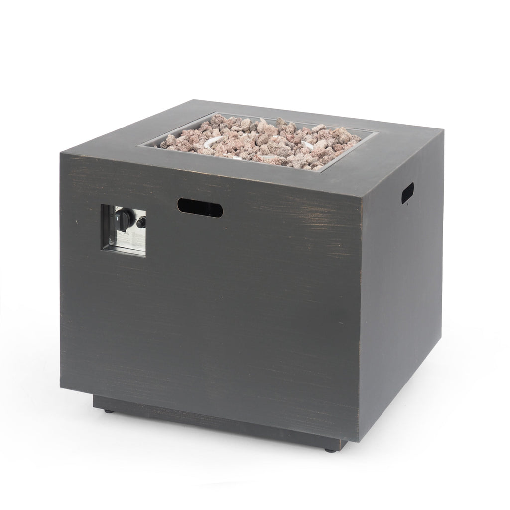 33" Outdoor Iron Square Propane Fire Pit, Tank Inside, 50,000 BTU