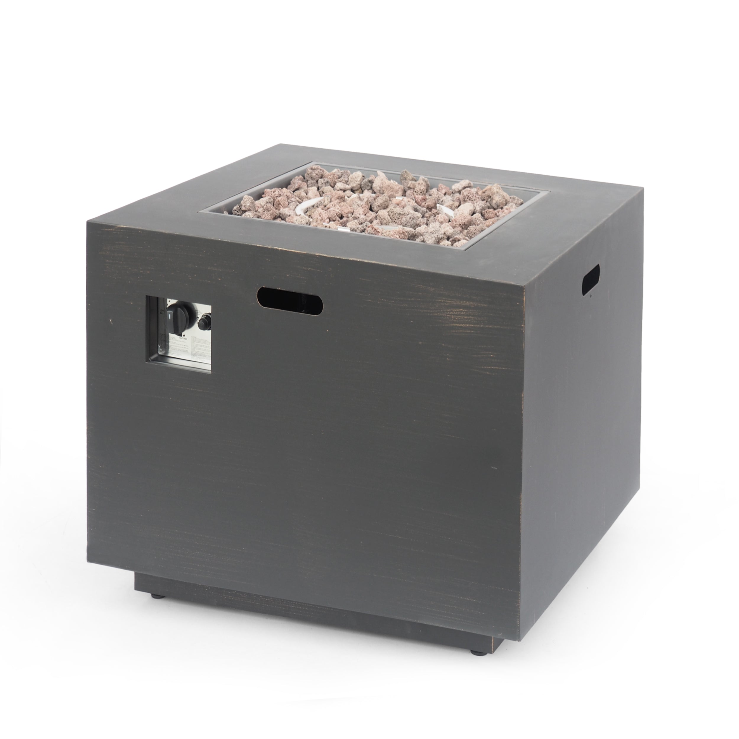 33" Outdoor Iron Square Propane Fire Pit, Tank Inside, 50,000 BTU