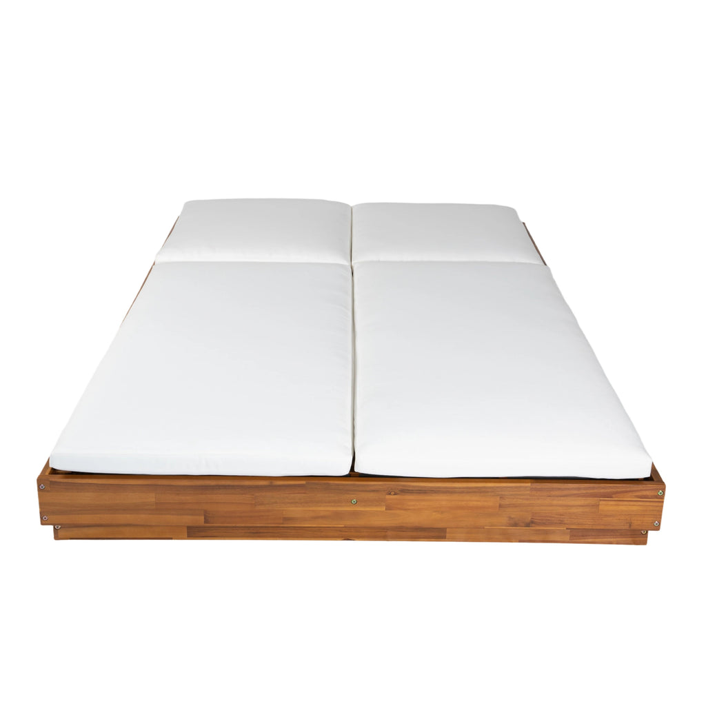 Adjustable Acacia Wood Low-Profile Double Sunlounge with Cushion