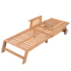 Retro Acacia Wood Outdoor Sunlounge with Wheels & 3-Position Backrest