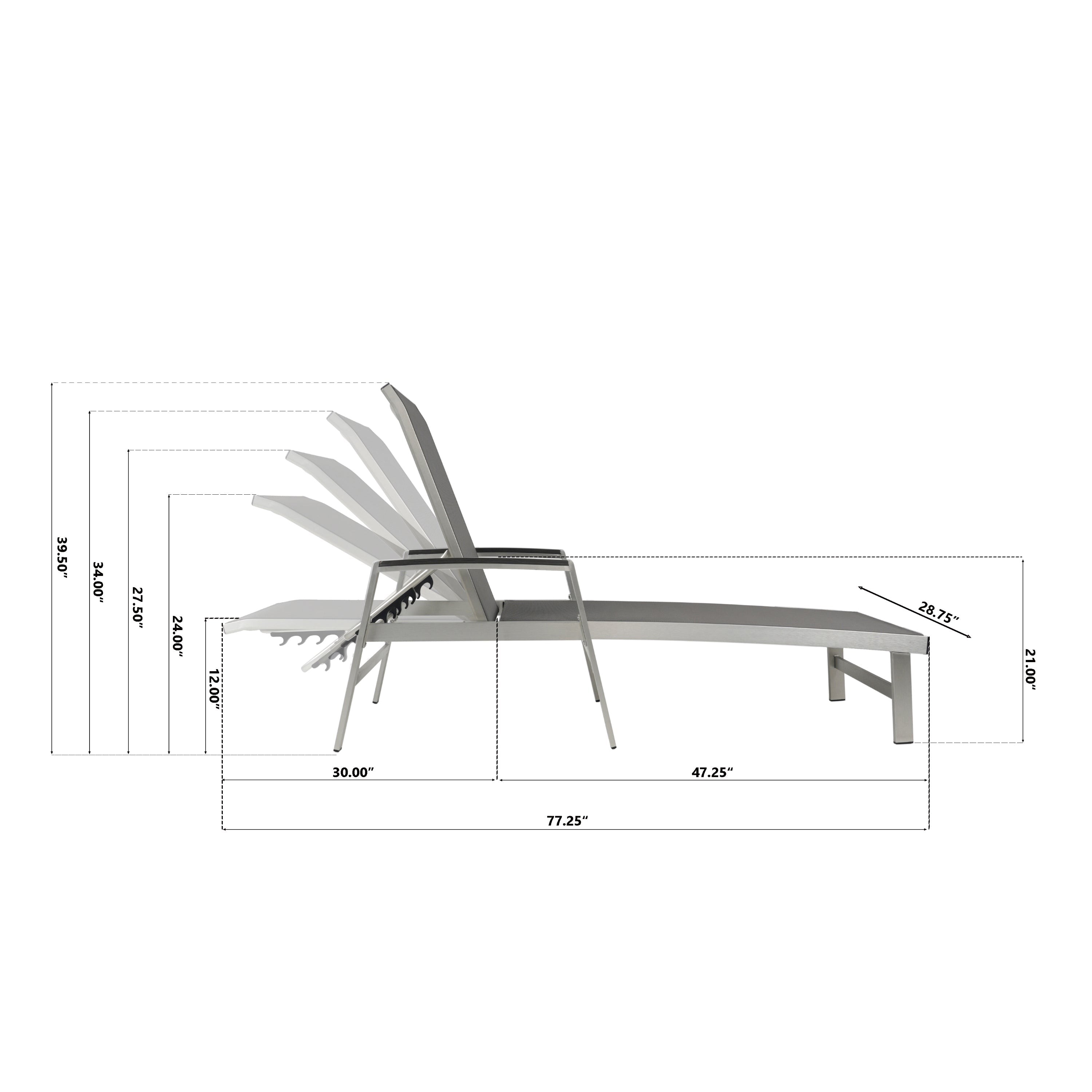 Wavellite Outdoor Chaise Lounges with Aluminum Frame and Mesh Seating