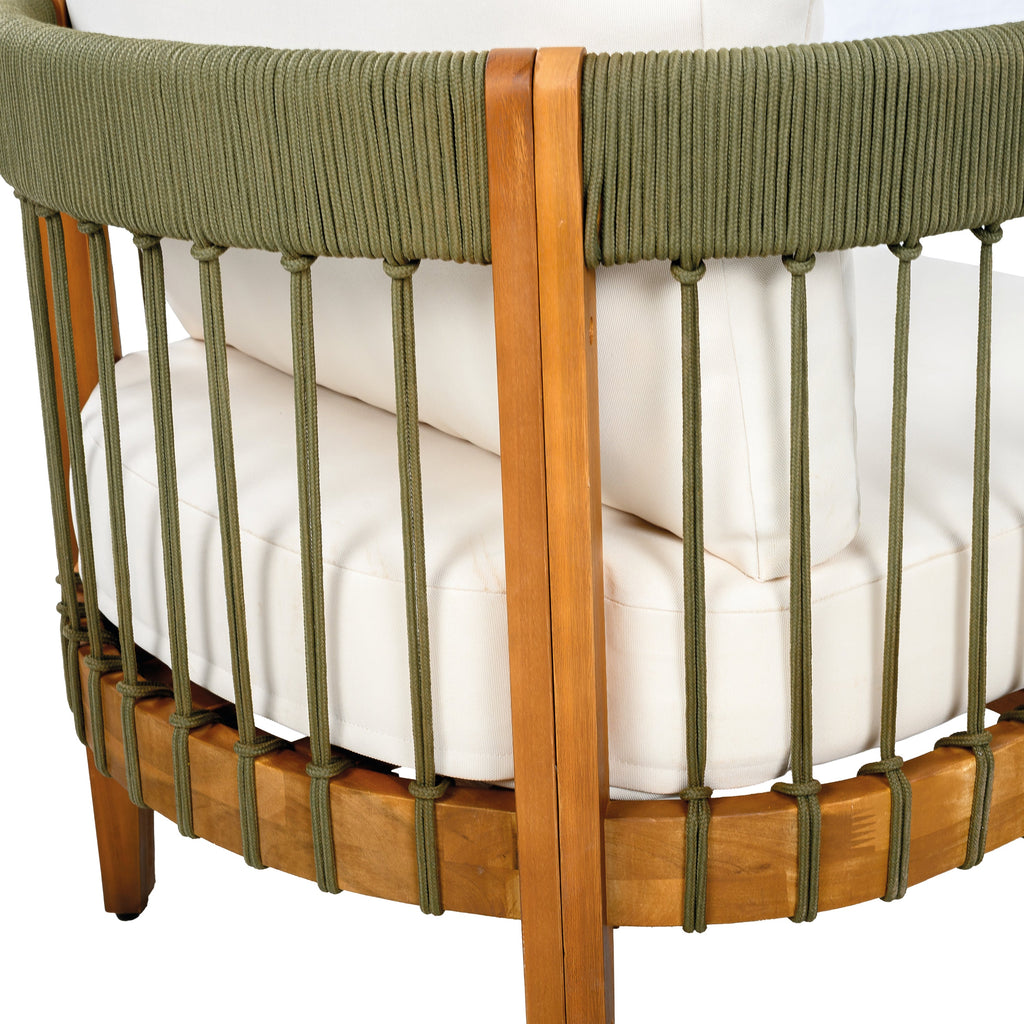 Azari Outdoor Acacia Wood Club Chair with Handwoven Rope Accents & Curved Backrest