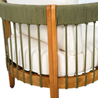 Azari Outdoor Acacia Wood Club Chair with Handwoven Rope Accents & Curved Backrest