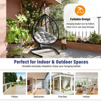 Foldable Rattan Egg Swing Chair with Iron Frame, Plush Cushion & Removable Headrest