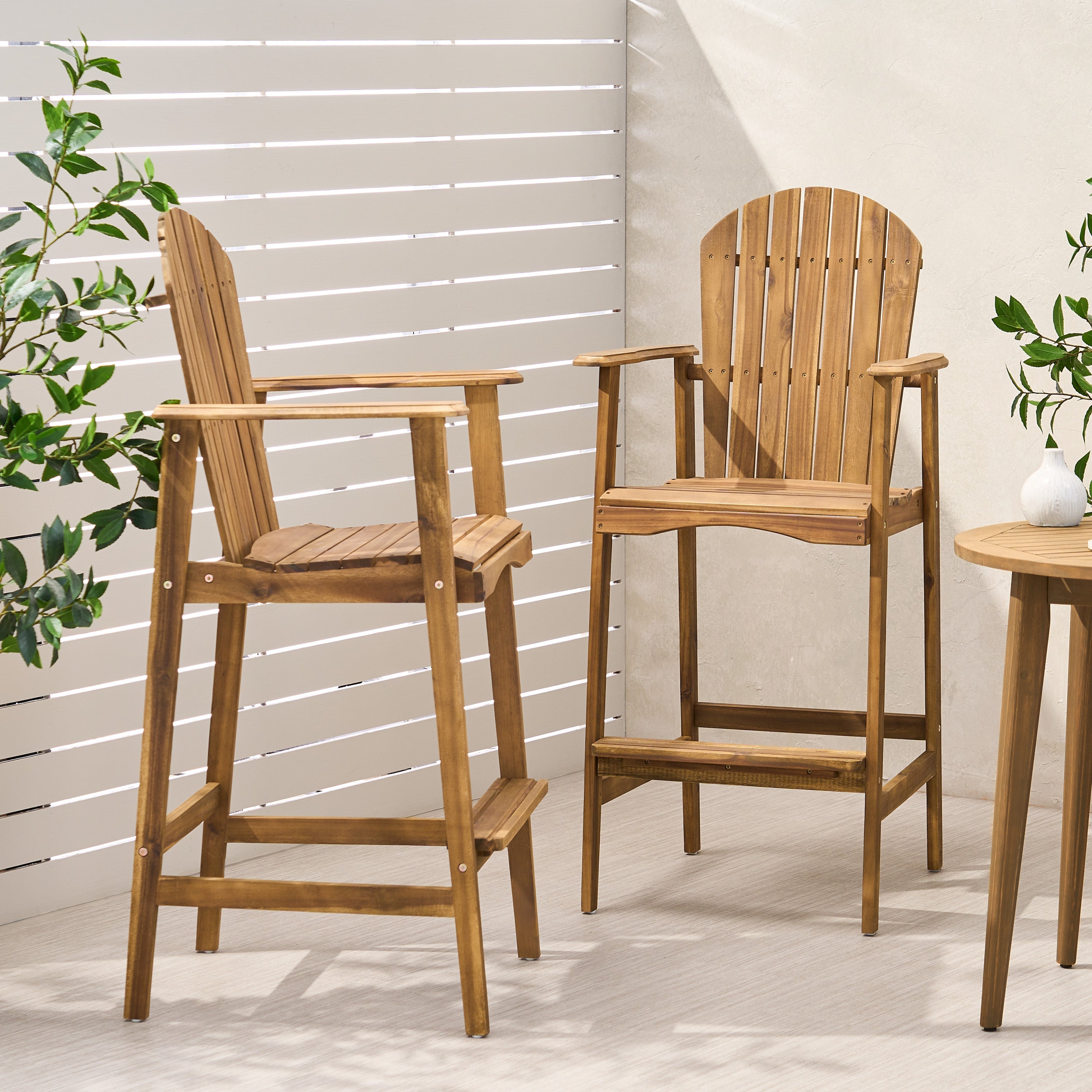Outdoor Acacia Wood Adirondack Barstools, Set of 2