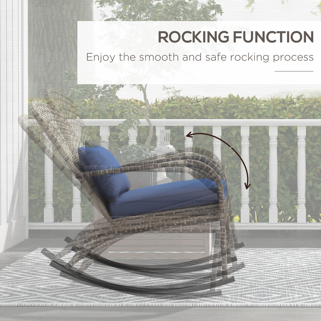 Outdoor Wicker Adirondack Rocking Chair with High Back & Seat Cushion