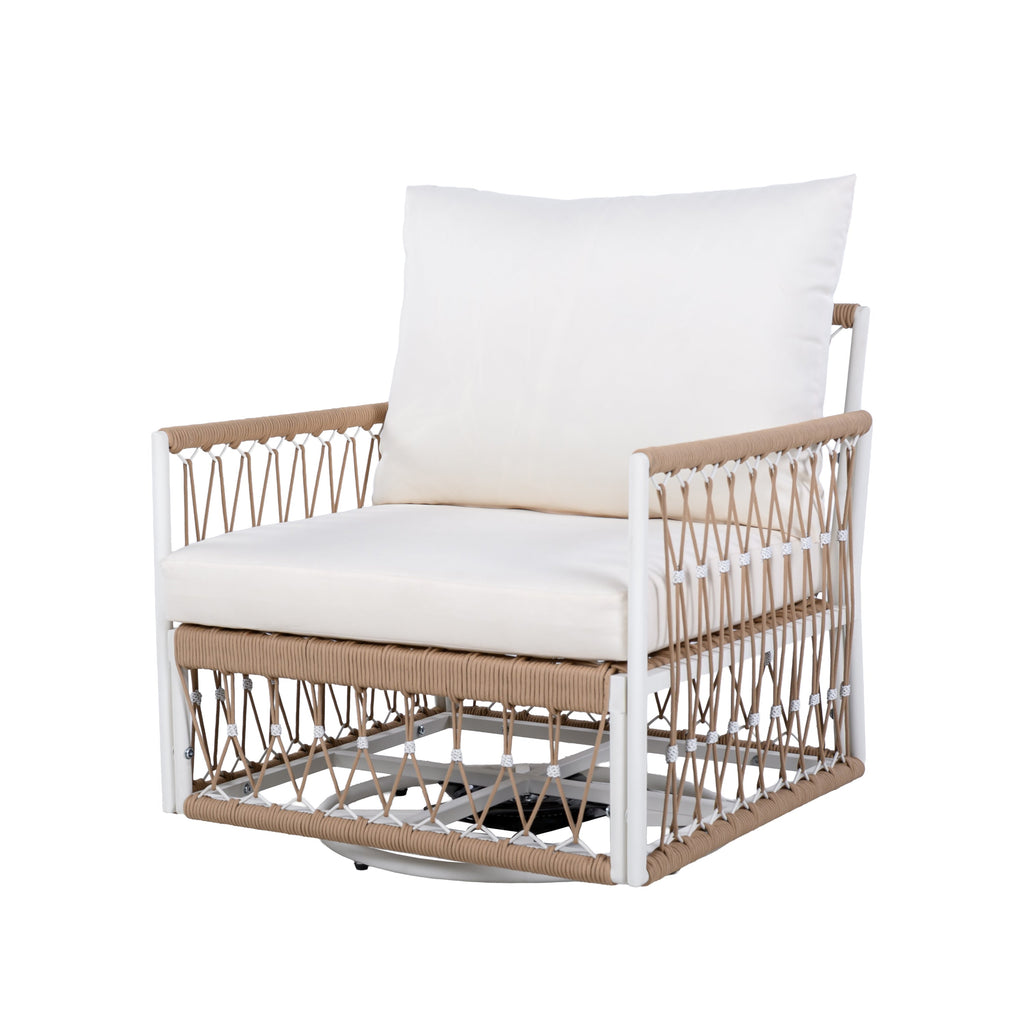 Caspian Outdoor Handwoven Rope Accent Swivel Chairs, Set of 2