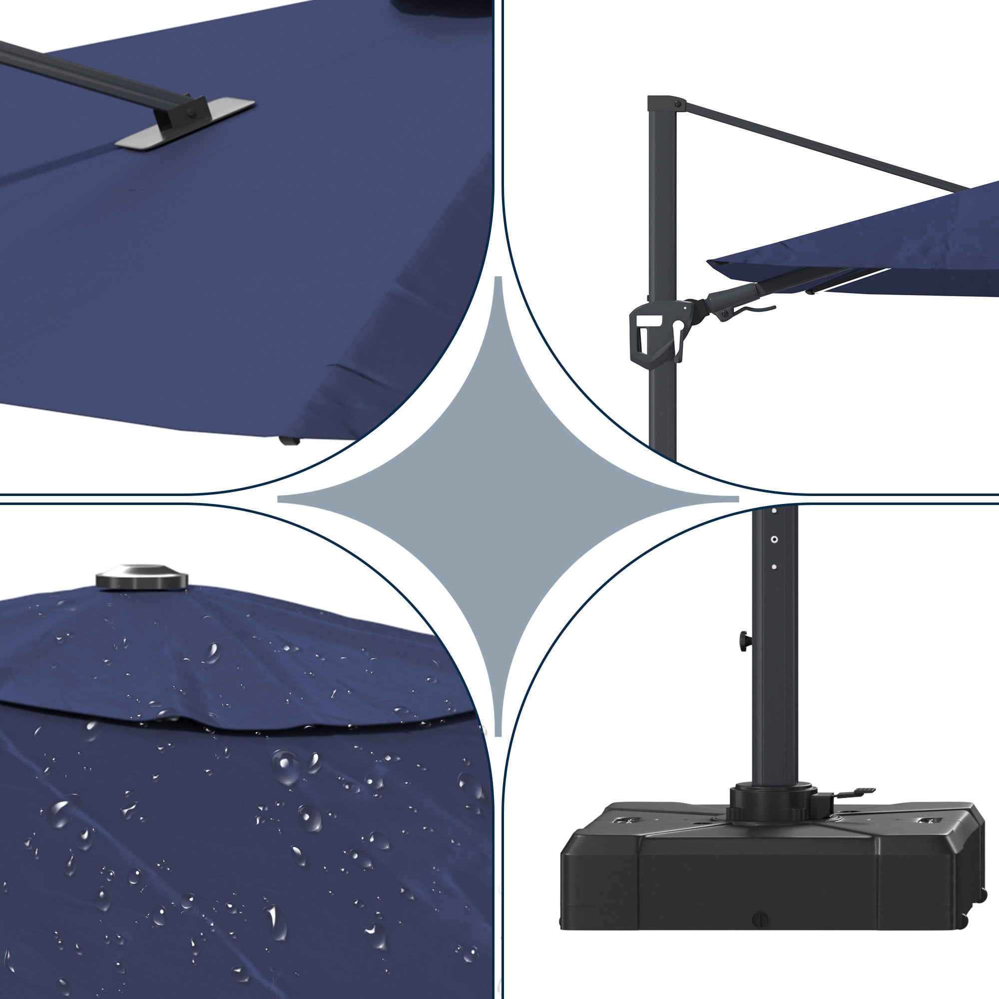 11' Square Cantilever Patio Umbrella with LED Light, Base Not Included