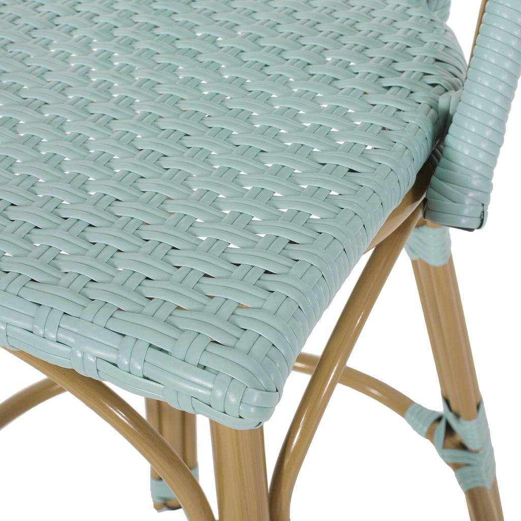 Callisto 29.5" Outdoor Rattan and Aluminum Bar Stool with Curved Back and Footrest