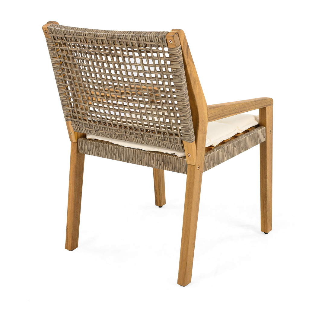 Capri Outdoor Acacia Wood & Wicker Dining Chairs with Cream Cushion, Set of 2