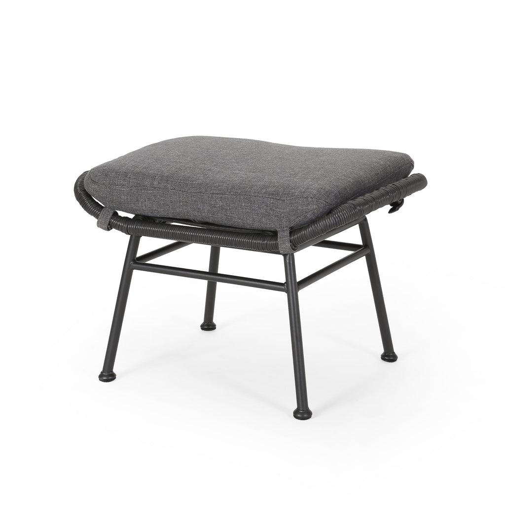 Cordella Outdoor Modern Boho Wicker Ottoman with Cushions, Set of 2