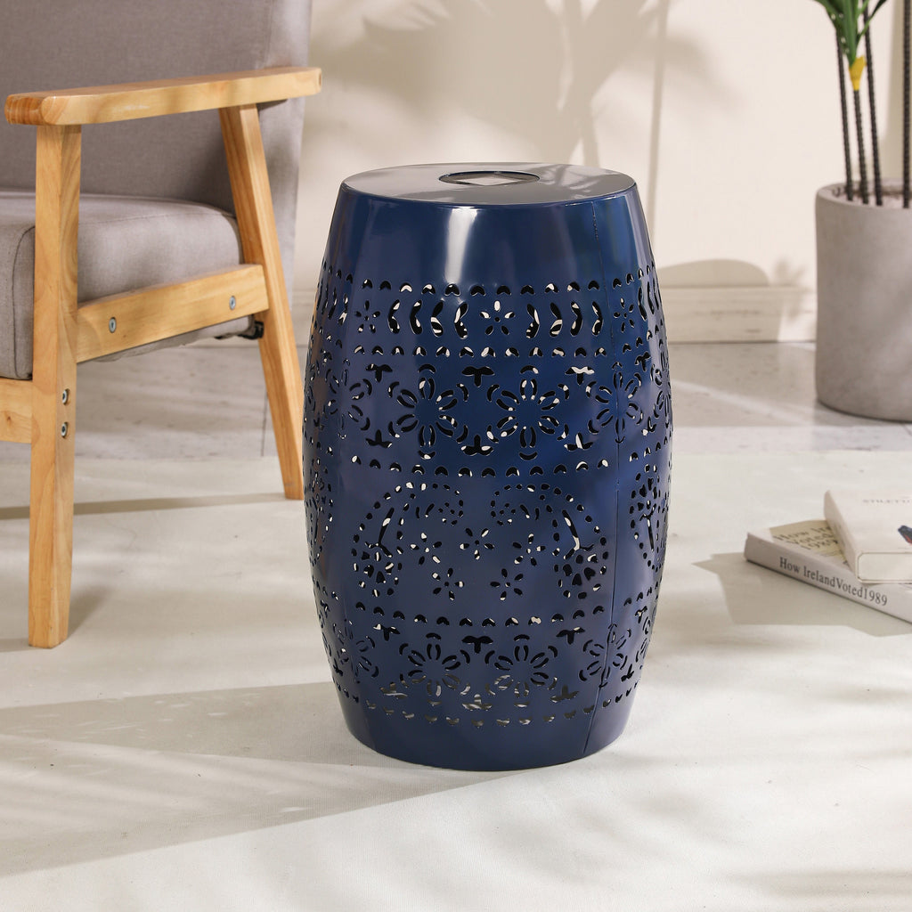 Sunhaven Punched Metal Solar Side Table with Built-in Solar Battery