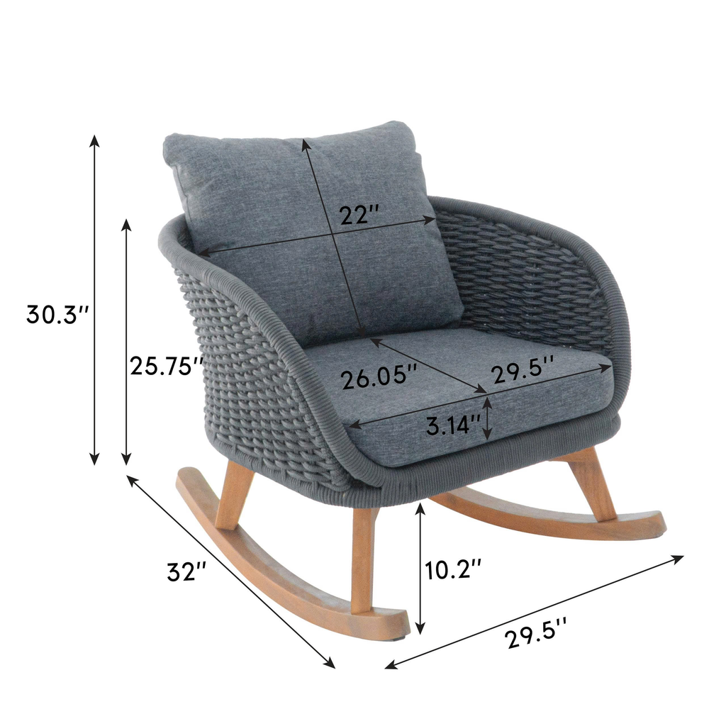Contemporary Minimalist Wicker Rocking Chair with Cushions