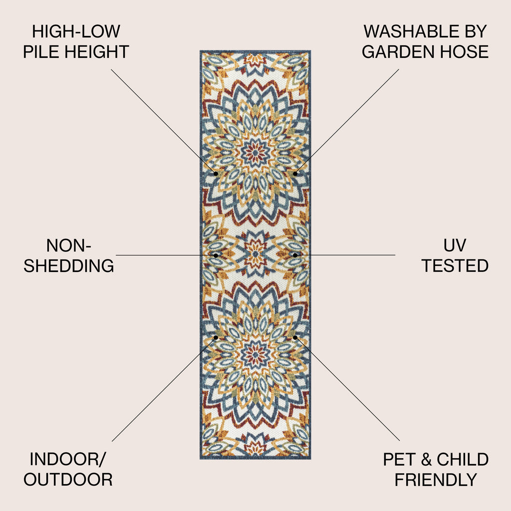 Flora Abstract Bold Mandala High-Low Indoor/Outdoor Area Rug