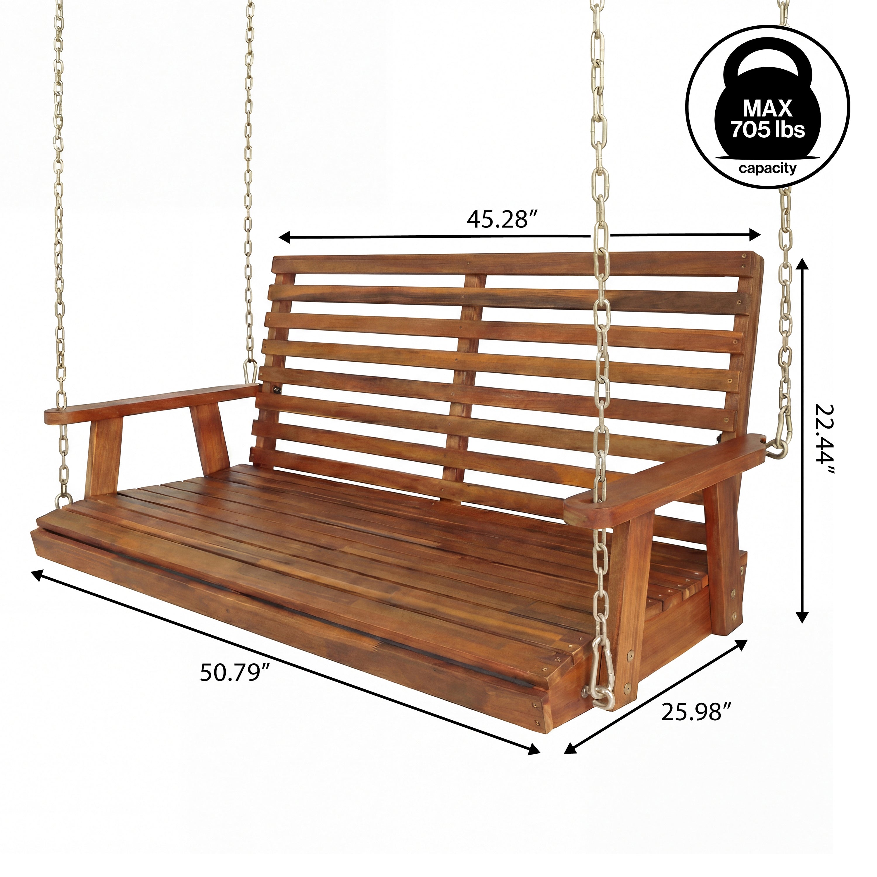 Natura Coastal Farmhouse 2-Seat Slate-Back Acacia Wood Outdoor Porch Swing
