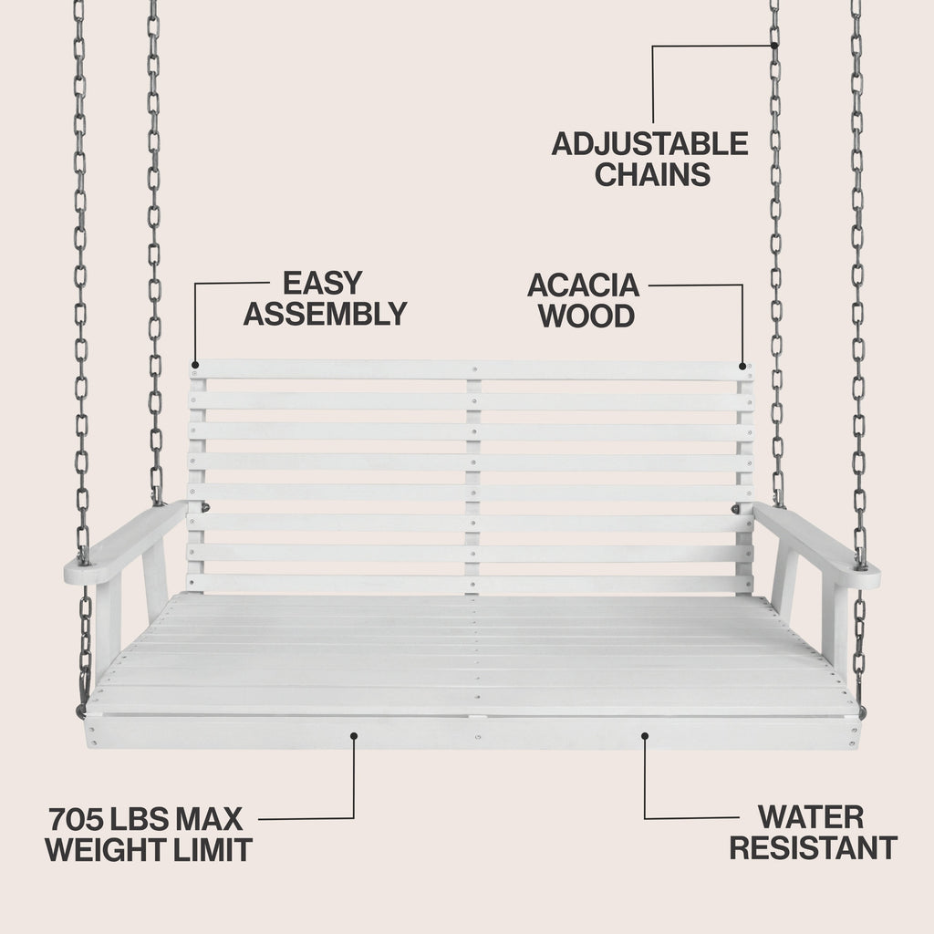 Natura Coastal Farmhouse 2-Seat Slate-Back Acacia Wood Outdoor Porch Swing