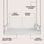 Natura Coastal Farmhouse 2-Seat Slate-Back Acacia Wood Outdoor Porch Swing