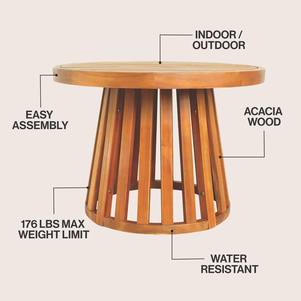 Solanya 27.5" Modern Coastal Acacia Wood Outdoor Pedestal Base Round Coffee Table