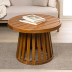 Solanya 27.5" Modern Coastal Acacia Wood Outdoor Pedestal Base Round Coffee Table