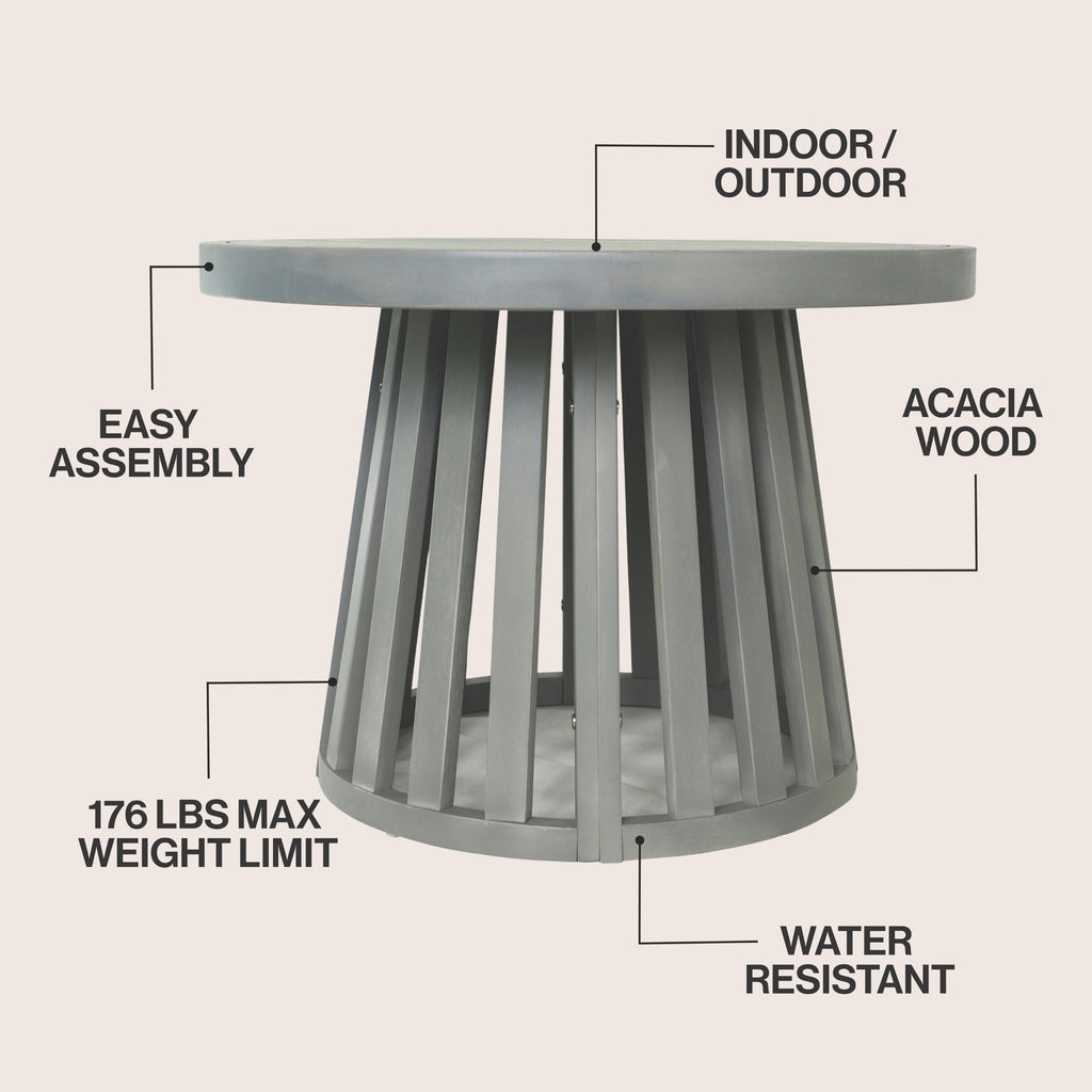 Solanya 27.5" Modern Coastal Acacia Wood Outdoor Pedestal Base Round Coffee Table