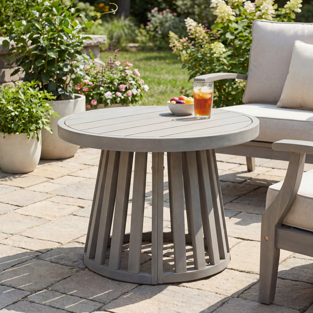 Solanya 27.5" Modern Coastal Acacia Wood Outdoor Pedestal Base Round Coffee Table