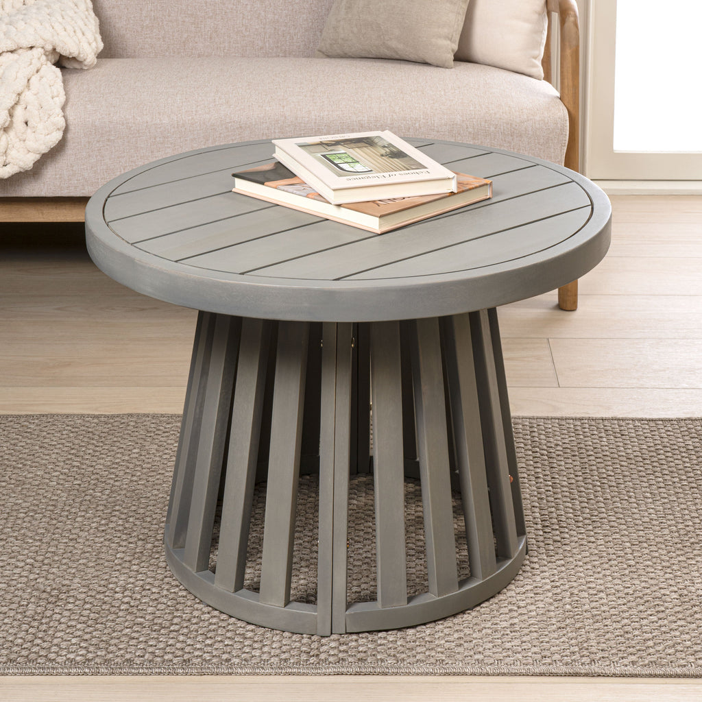 Solanya 27.5" Modern Coastal Acacia Wood Outdoor Pedestal Base Round Coffee Table