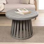 Solanya 27.5" Modern Coastal Acacia Wood Outdoor Pedestal Base Round Coffee Table