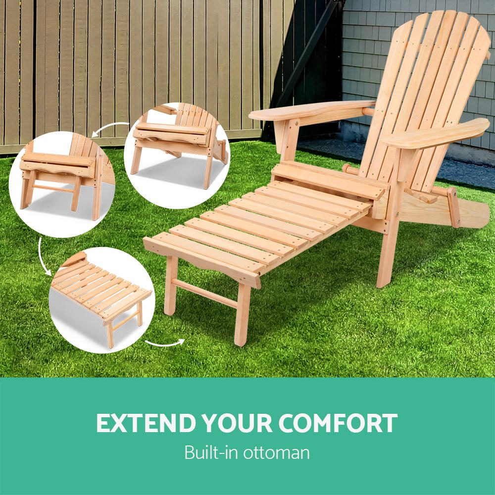 Gardeon Adirondack Outdoor Chairs Wooden Sun Lounge Patio Furniture