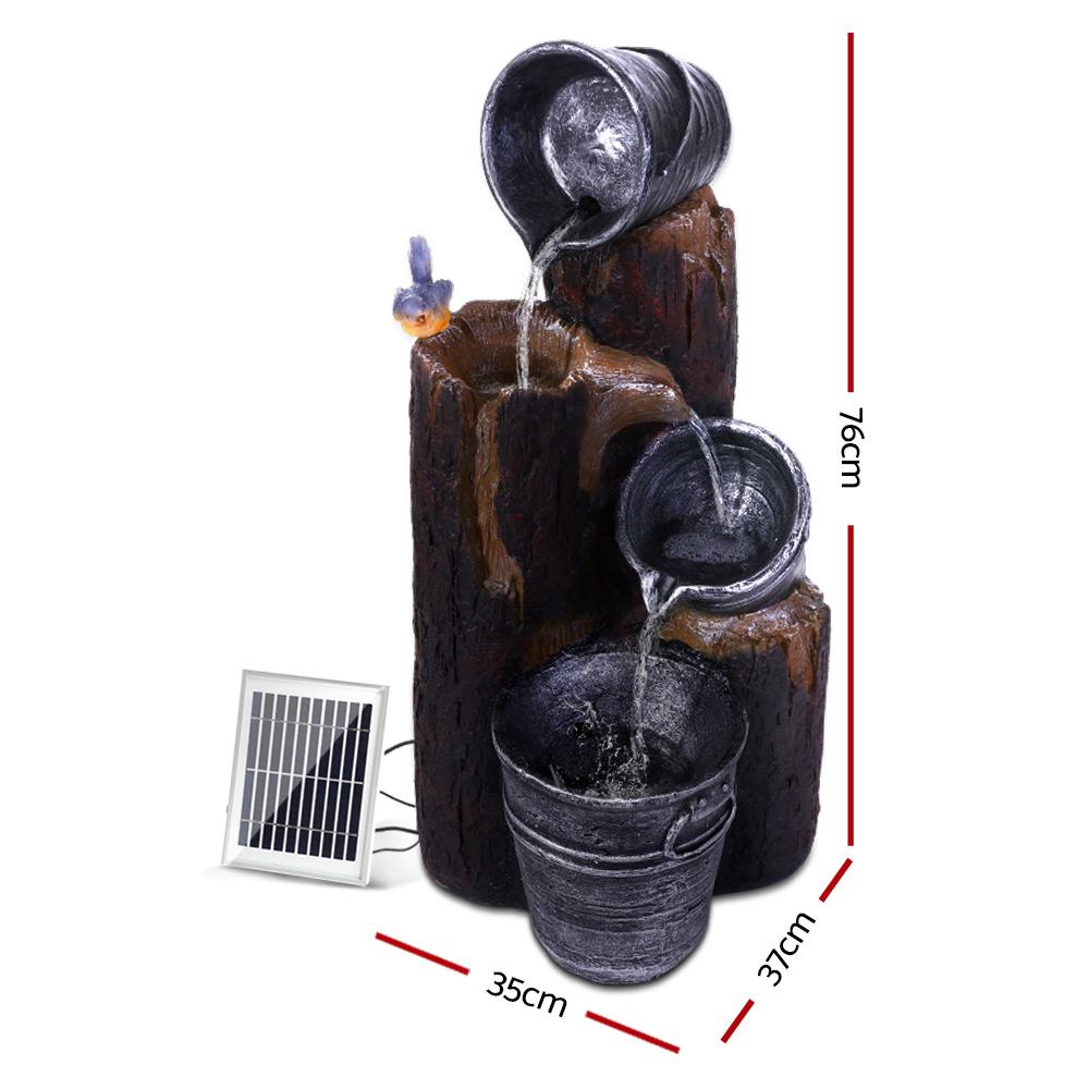 Gardeon Solar Water Feature Cascading Fountain 3-Tier Bucket LED light