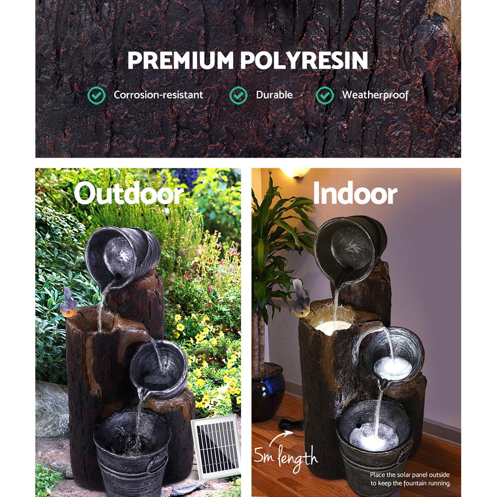 Gardeon Solar Water Feature Cascading Fountain 3-Tier Bucket LED light