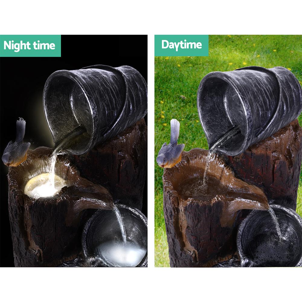 Gardeon Solar Water Feature Cascading Fountain 3-Tier Bucket LED light