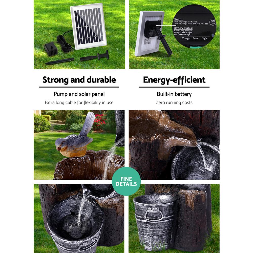 Gardeon Solar Water Feature Cascading Fountain 3-Tier Bucket LED light