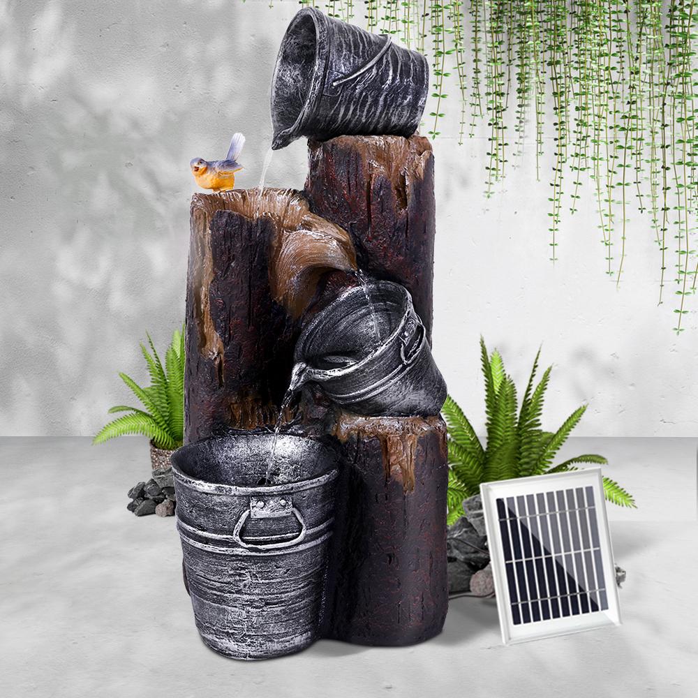 Gardeon Solar Water Feature Cascading Fountain 3-Tier Bucket LED light