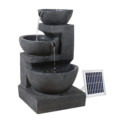 Gardeon Solar Water Feature Cascading Fountain 3-Tier Bowl LED Lights