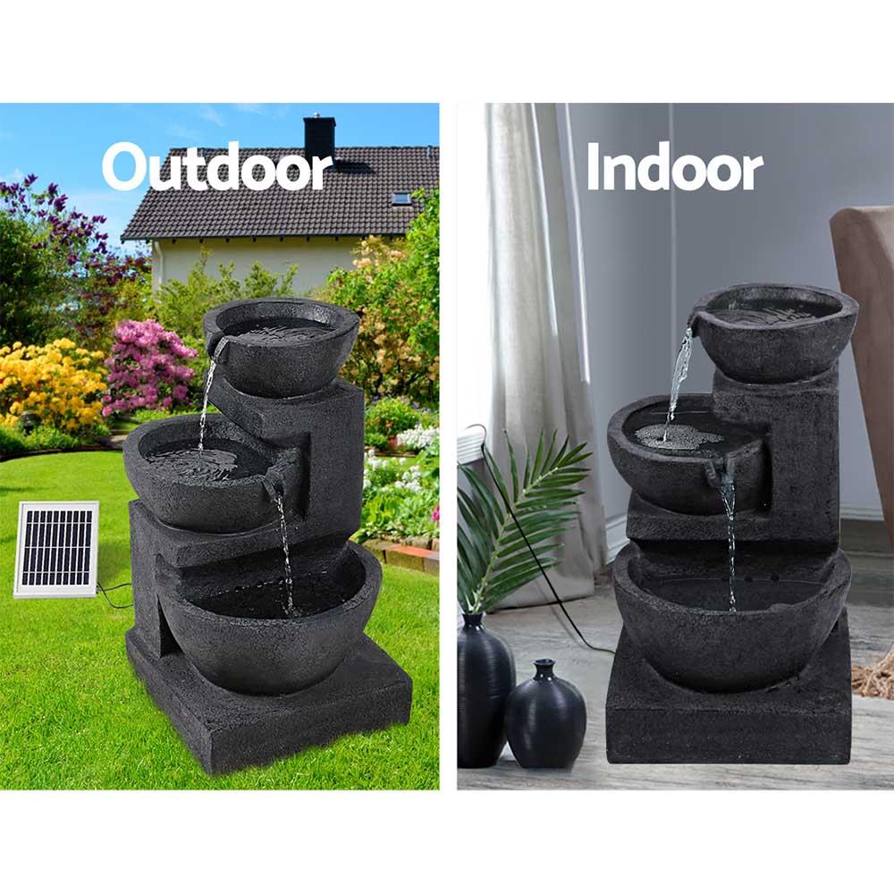 Gardeon Solar Water Feature Cascading Fountain 3-Tier Bowl LED Lights