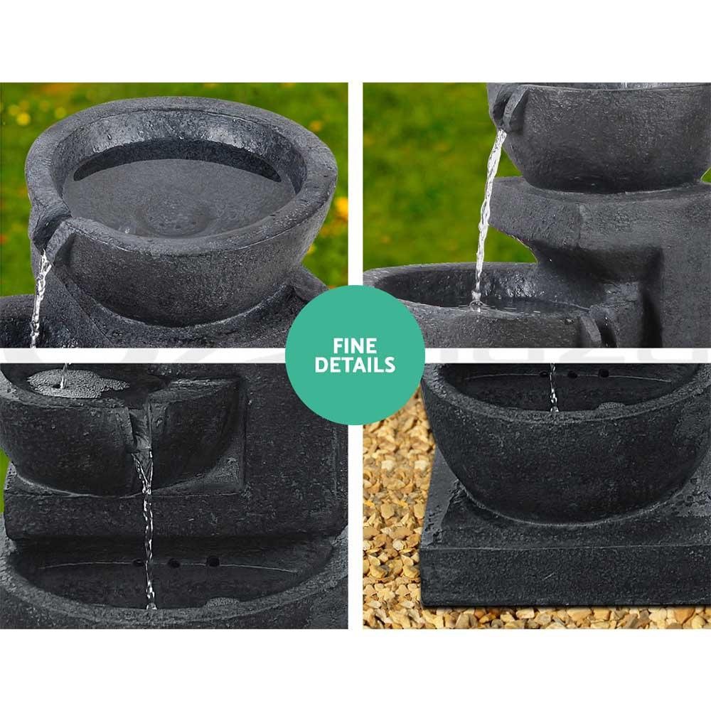 Gardeon Solar Water Feature Cascading Fountain 3-Tier Bowl LED Lights