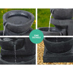 Gardeon Solar Water Feature Cascading Fountain 3-Tier Bowl LED Lights