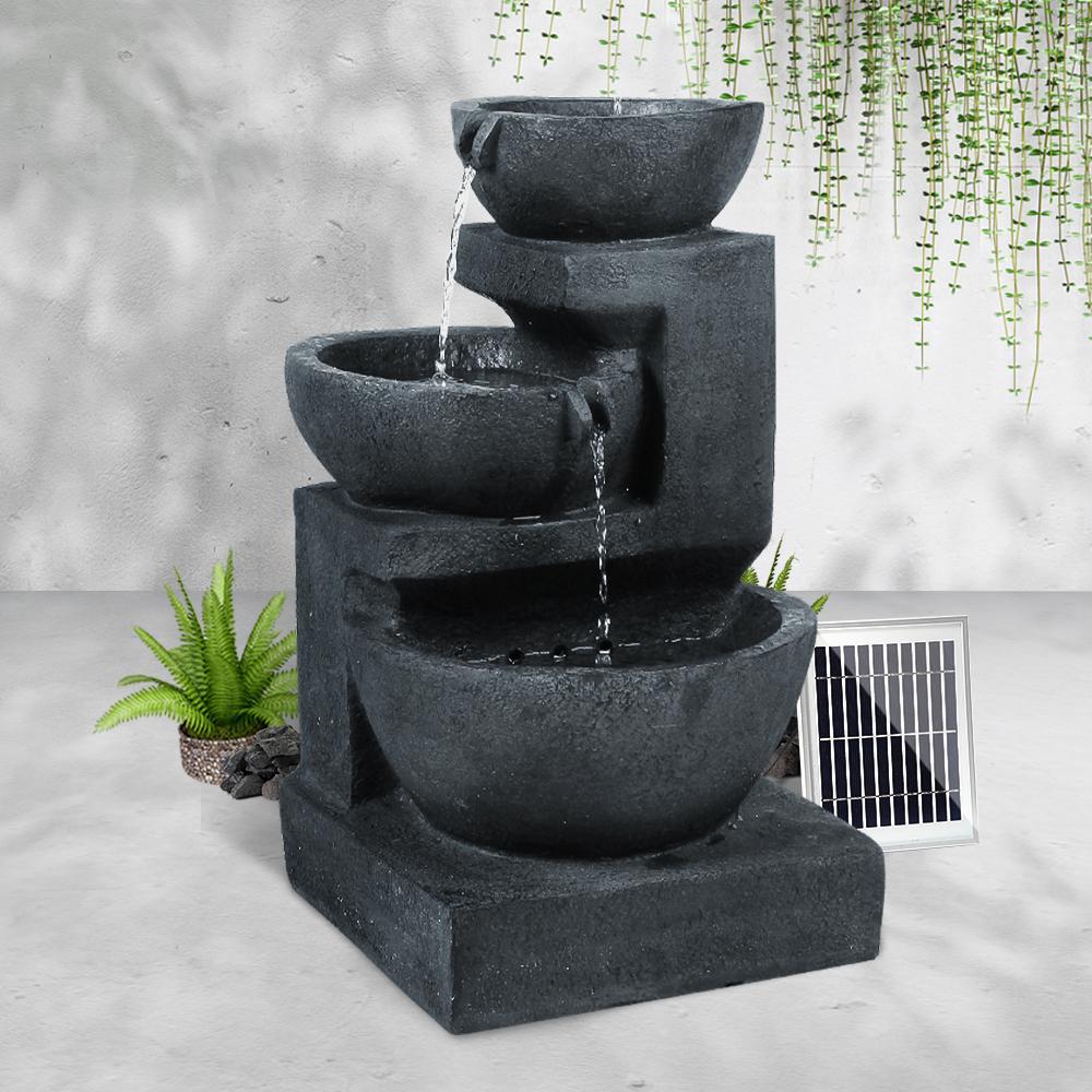 Gardeon Solar Water Feature Cascading Fountain 3-Tier Bowl LED Lights