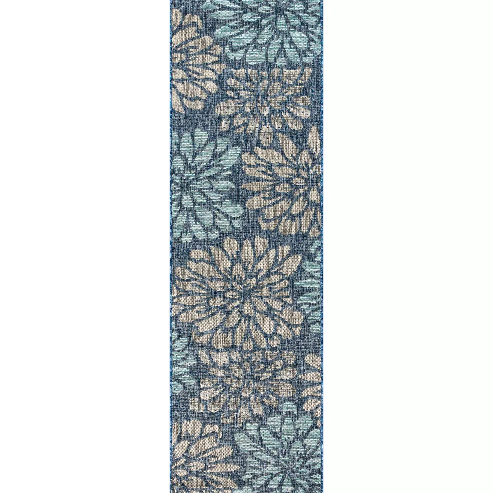 Zinnia Modern Floral Textured Weave Indoor/Outdoor Runner Rug