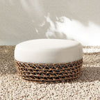 Willow Round Wicker & Upholstered Patio Ottoman